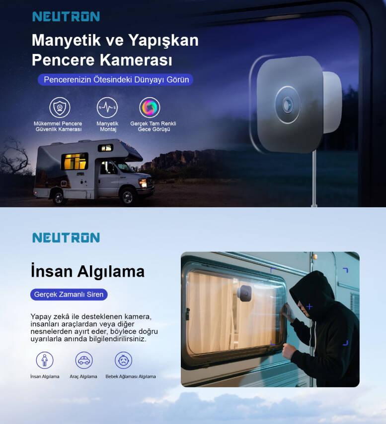 Neutron Manyetik Yapışkanlı 3MP Kablosuz Pencere Kamerası - 2