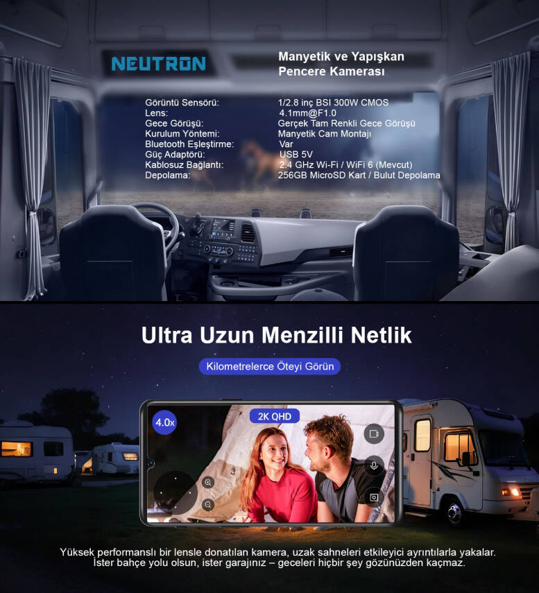 Neutron Manyetik Yapışkanlı 3MP Kablosuz Pencere Kamerası - 4