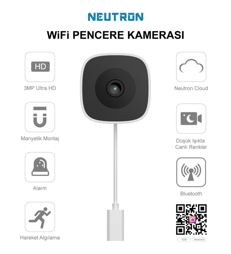 Neutron Manyetik Yapışkanlı 3MP Kablosuz Pencere Kamerası - 1