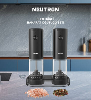 Neutron Dıştan Öğütme Ayarlı Pilli Tuz ve Baharat Öğütücü İkili - Neutron