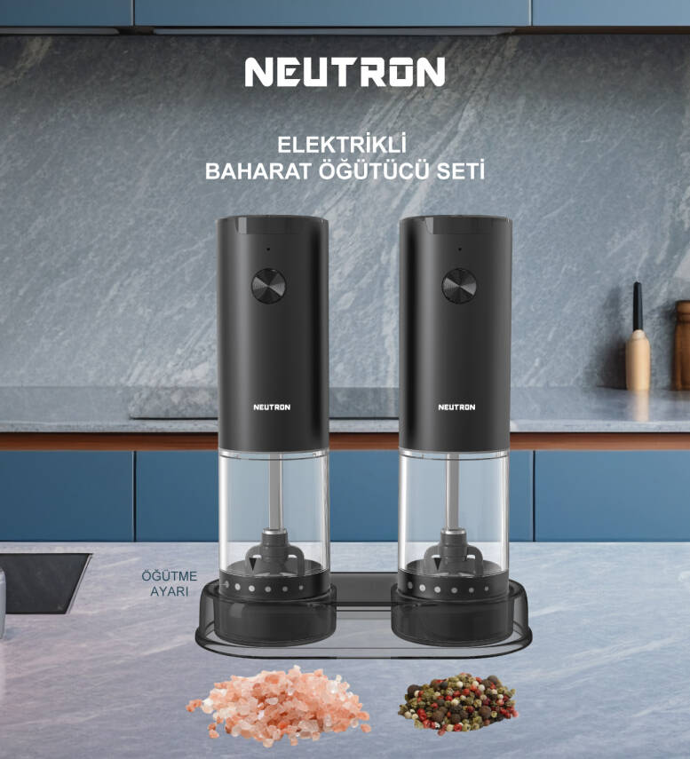 Neutron Dıştan Öğütme Ayarlı Pilli Tuz ve Baharat Öğütücü İkili - 1
