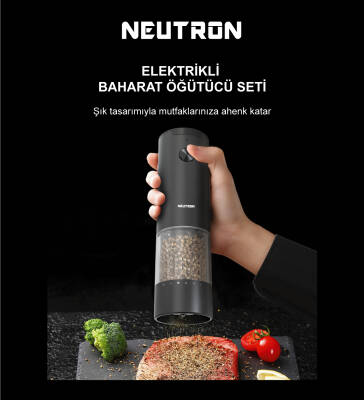 Neutron Dıştan Öğütme Ayarlı Pilli Tuz ve Baharat Öğütücü İkili - 2